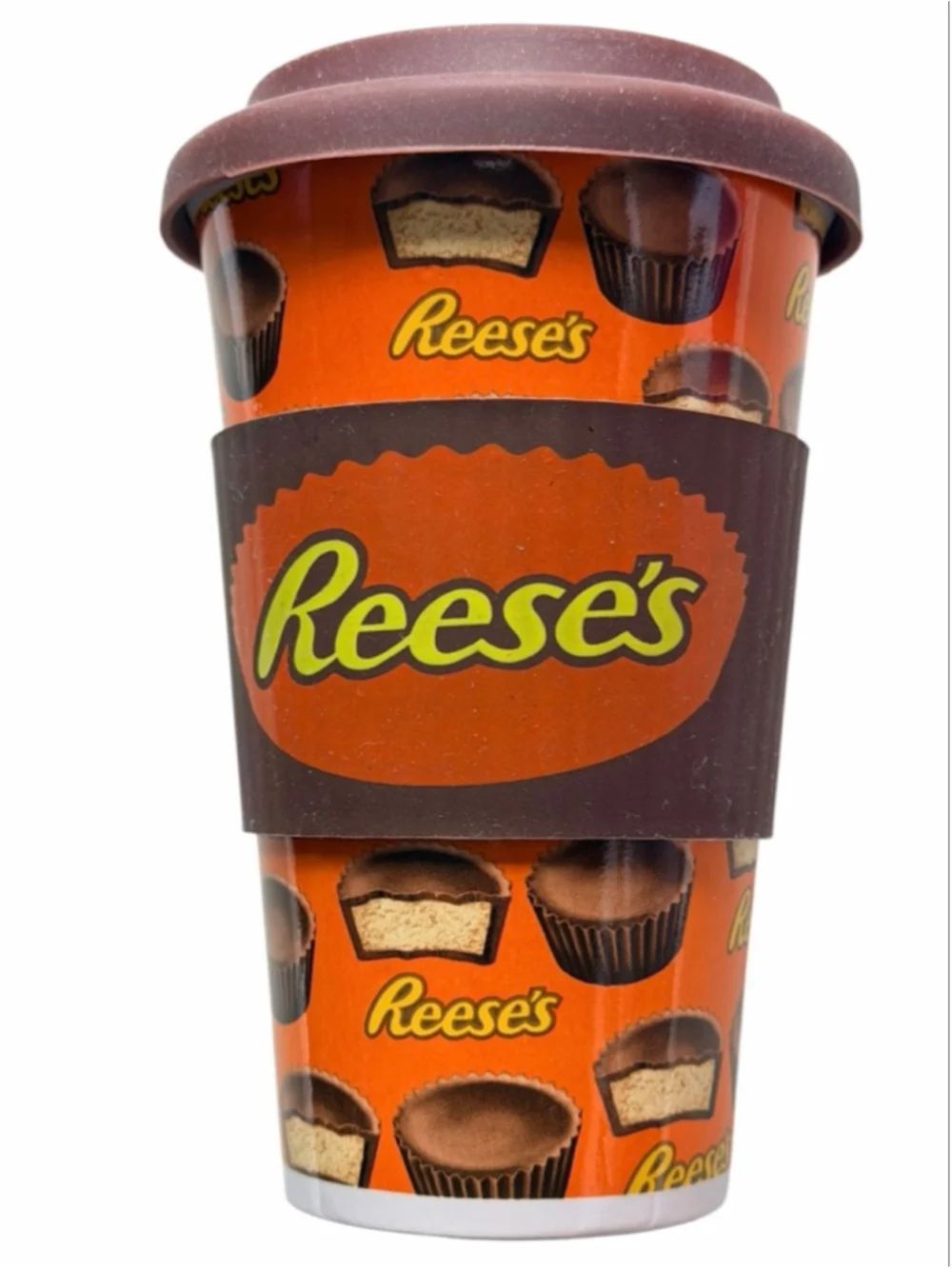 Reese’s Peanut Butter Cup Ceramic Travel Coffee Mug 16 oz with Lid and Grip